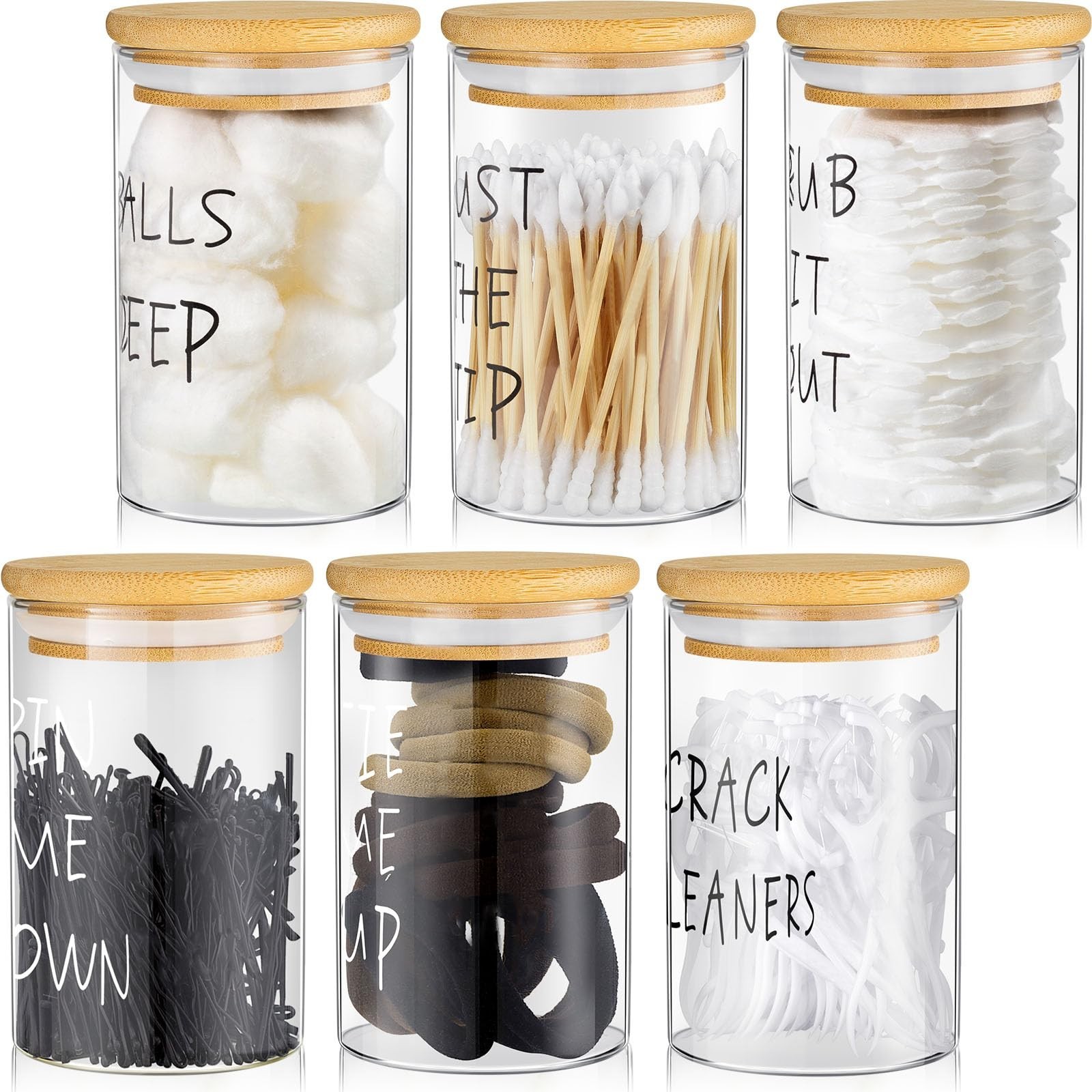 6 Pcs Apothecary Jars Glass Jars with Lids for Bathroom Holder Glass Cotton B…