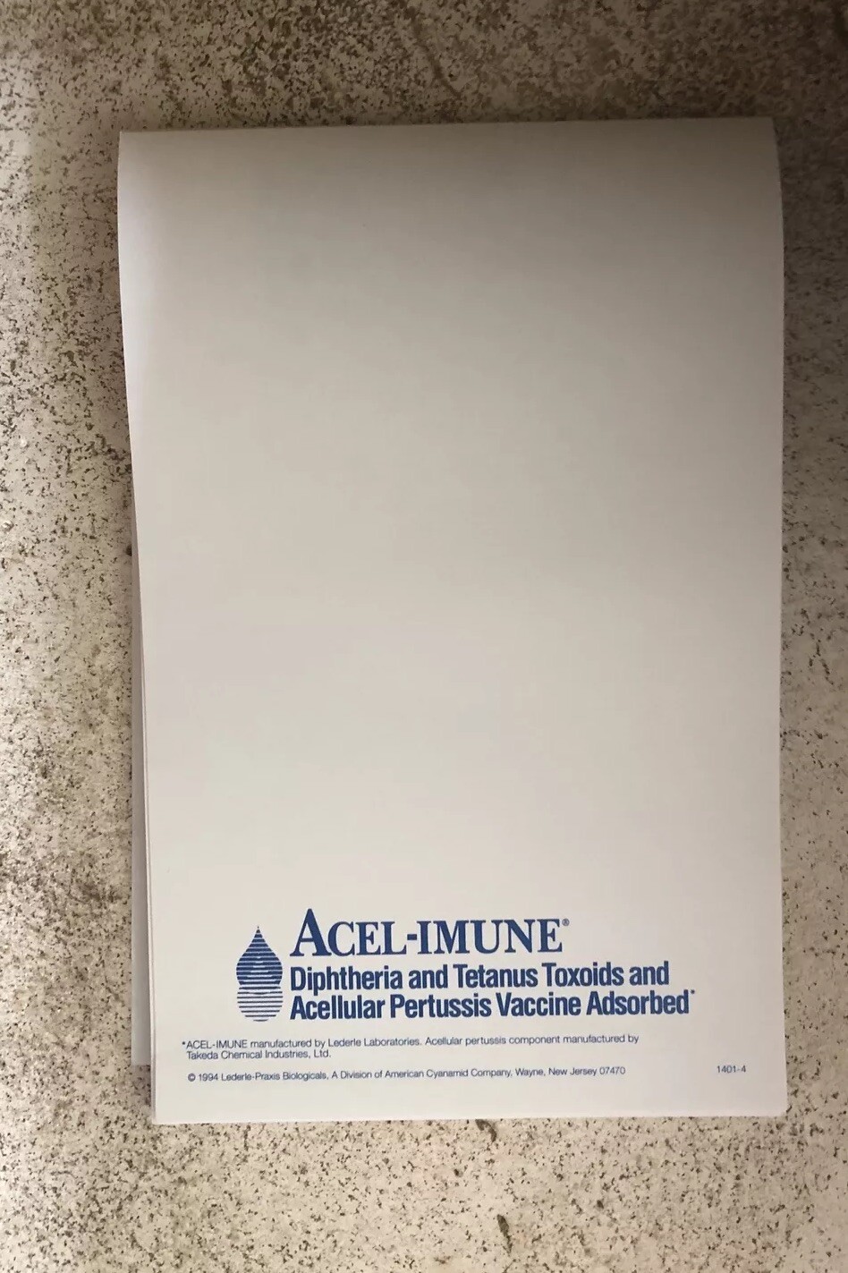 Pharmaceutical Notepad Drug Rep Vaccines Tetramune Acel-Imune HibTITER 1994 Vtg