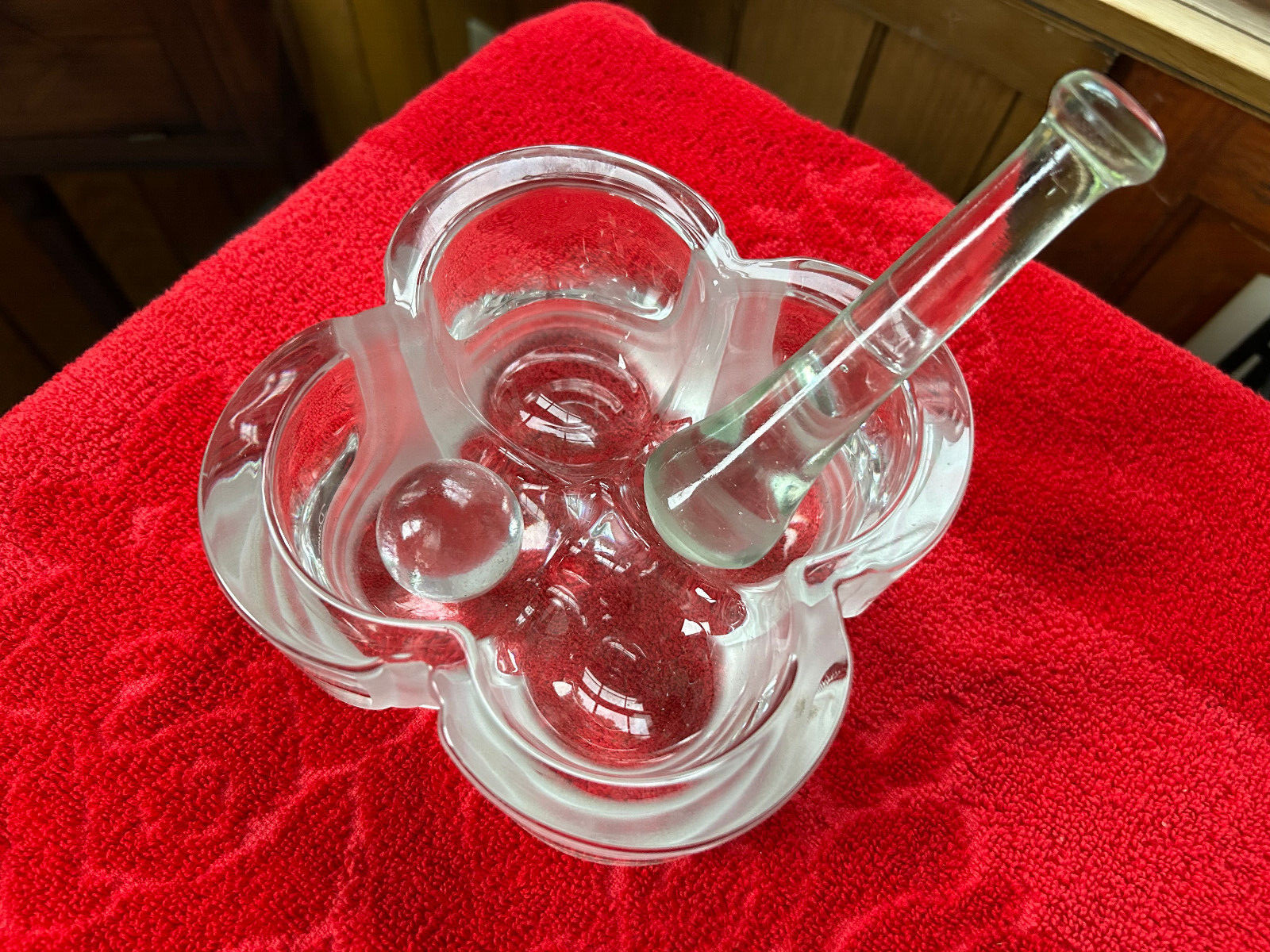 Vintage 4 Pocket Glass Mortar, Pestle & Glass Ball Set, Free S/H