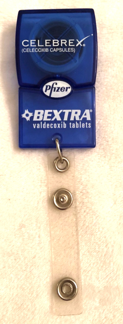 Vtg Pfizer Celebrex Bextra Badge Reel ID Card Holder w/ Clip Drug Rep Promo HTF