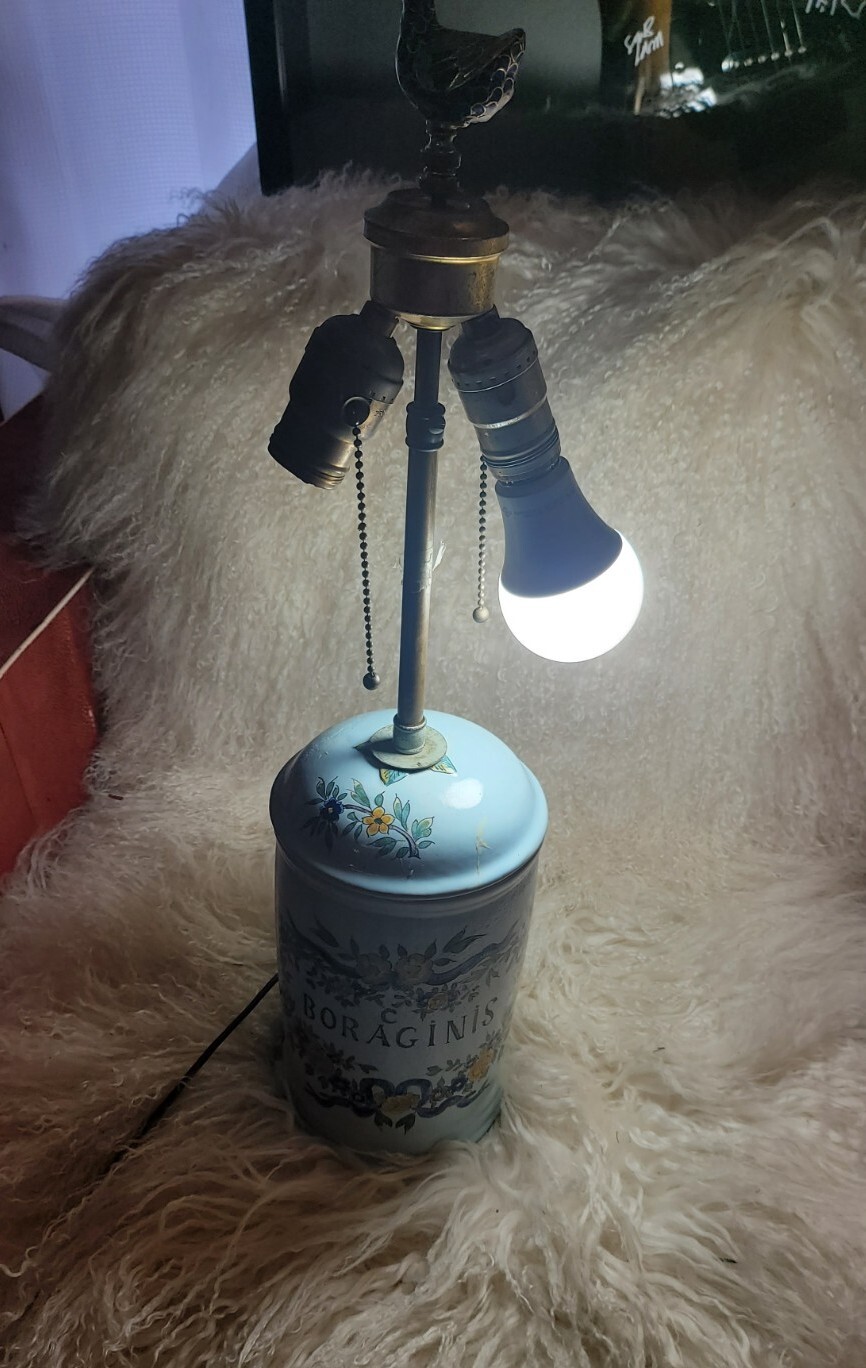 🌼💡VTG Apothecary Jar Pharmacy Drugstore Jar Lamp “Confect Boraginis”🌼💡
