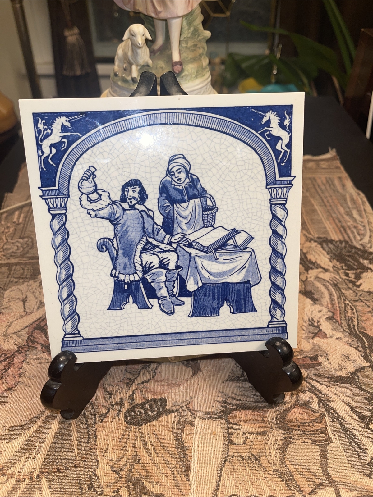 BURROUGHS WELLCOME BLUE DELFT HOLLAND HOMEMADE PHARMACY PILL TILE, 1987 MINTY