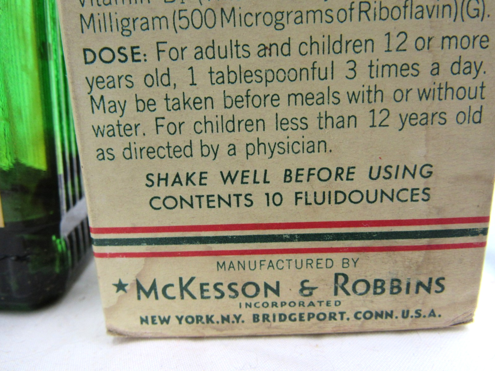 WVA – 1930’s McKesson & Robbins Pursin Bridgeport Conn New York 8″ Green Bottle