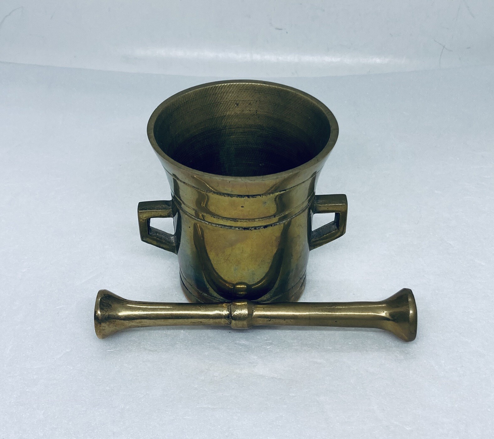 Antique 1940s Brass Mortar & Pestle Pharmacy Drug Store Apothecary Medicine 36