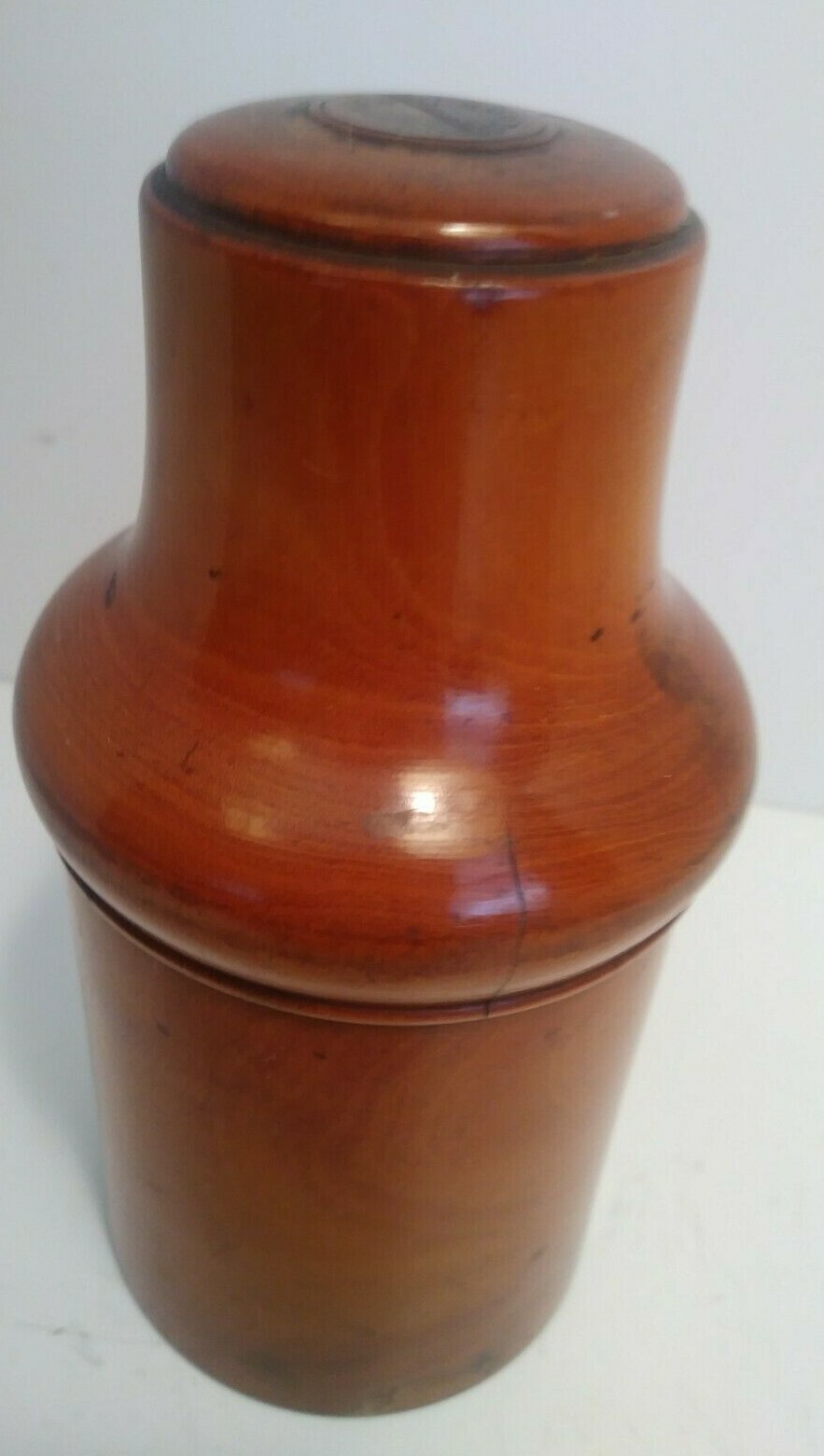 Antique Branded Boxwood Pharmaceutical Treenware Covered Glassware Box Holder