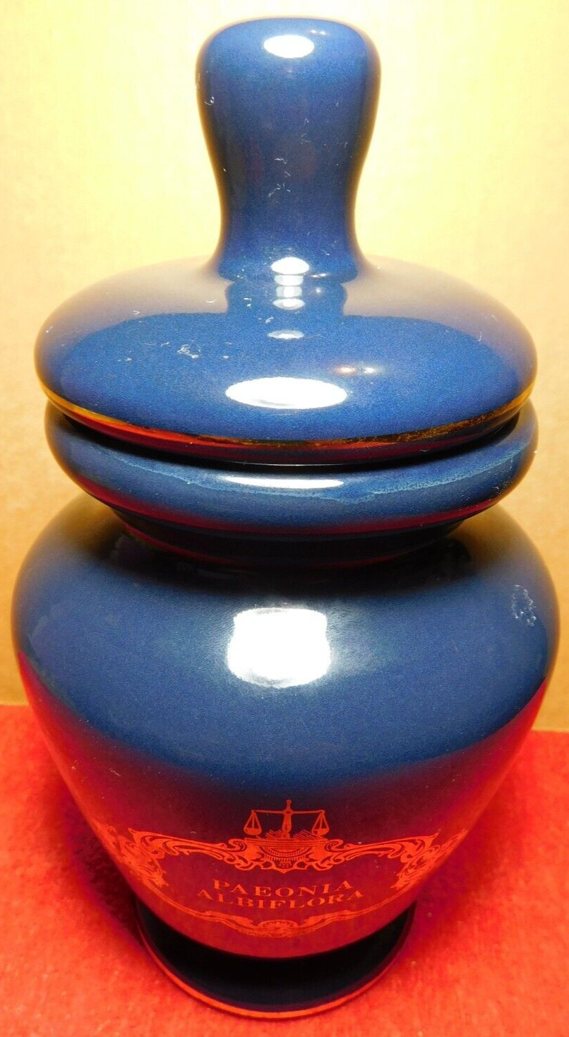 C/J~Apothecary Jar Eli Lilly “Paeonia Albiflora” Pharmaceutical 4-58 Blue Empty