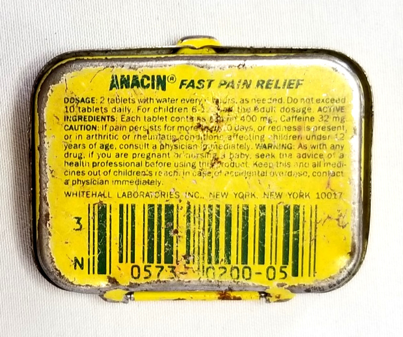 Vintage Anacin Advertising Medicine Tin Empty