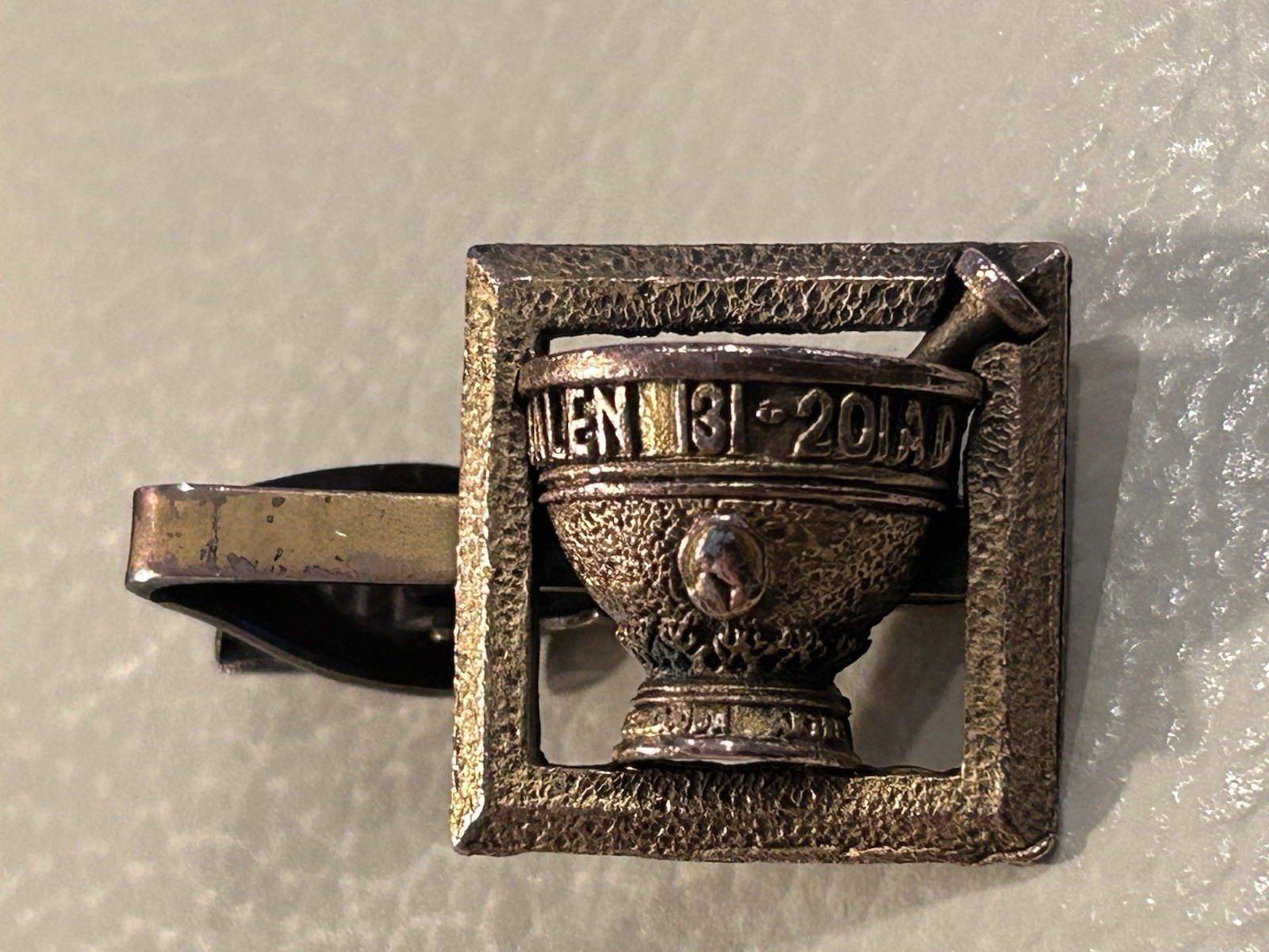 Galen of Pergamon 31-201AD Mortar & Pestle Tie Bar Clip RX Cast Bronze Vintage