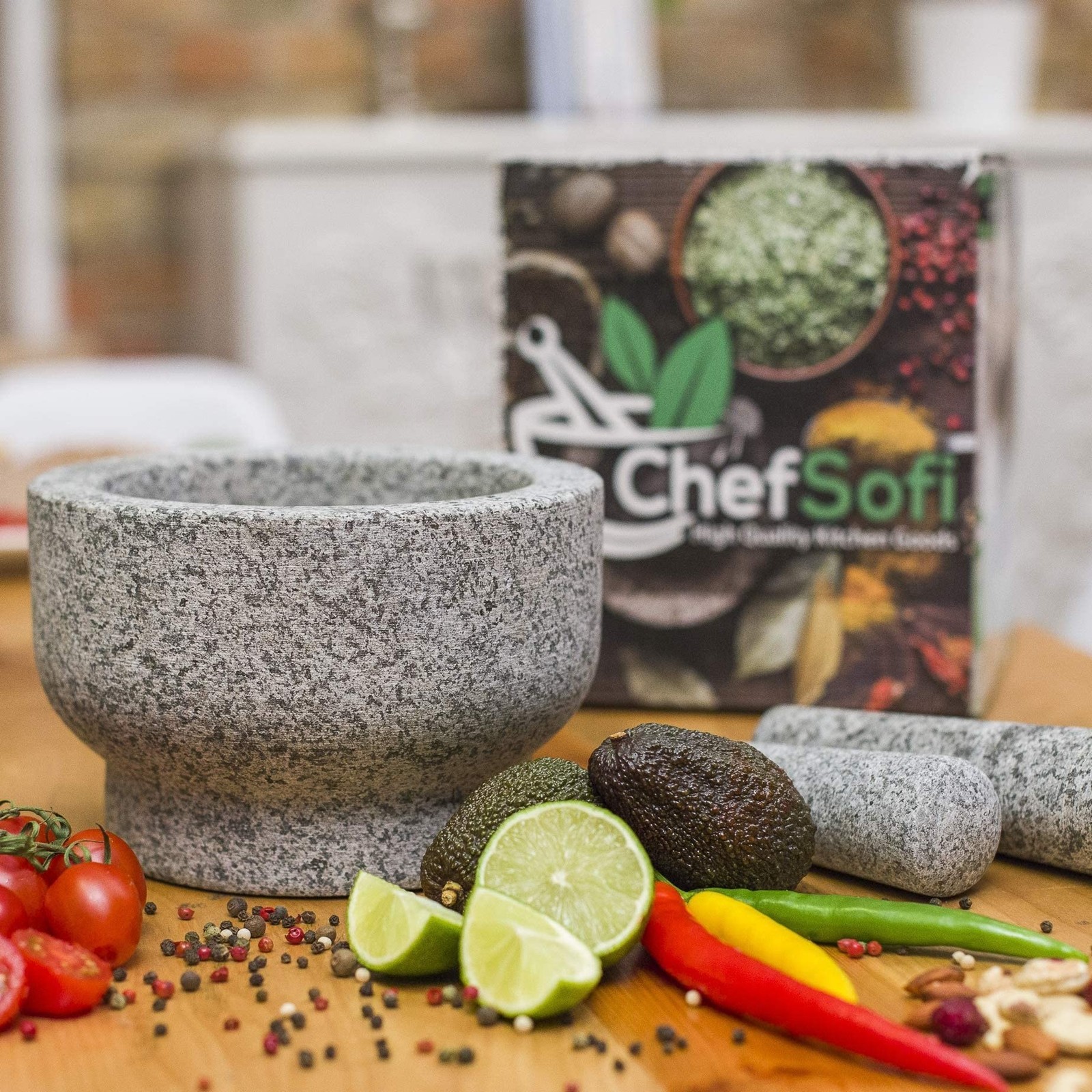 ChefSofi Cheese Board and EXTRA Large Mortar and Pestle Set.