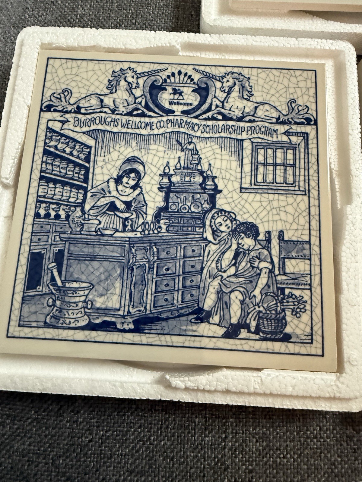 3 Delft Holland Pharmacists Pill Tile Burroughs Wellcome Pharmacy Scholarship
