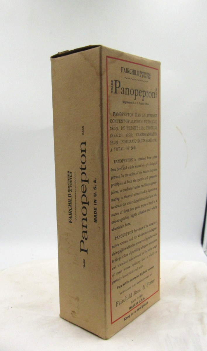 BW – 1900’s Fairchild Bros & Foster NY Panopepton 7 ” Clear Medicine bottle BOX