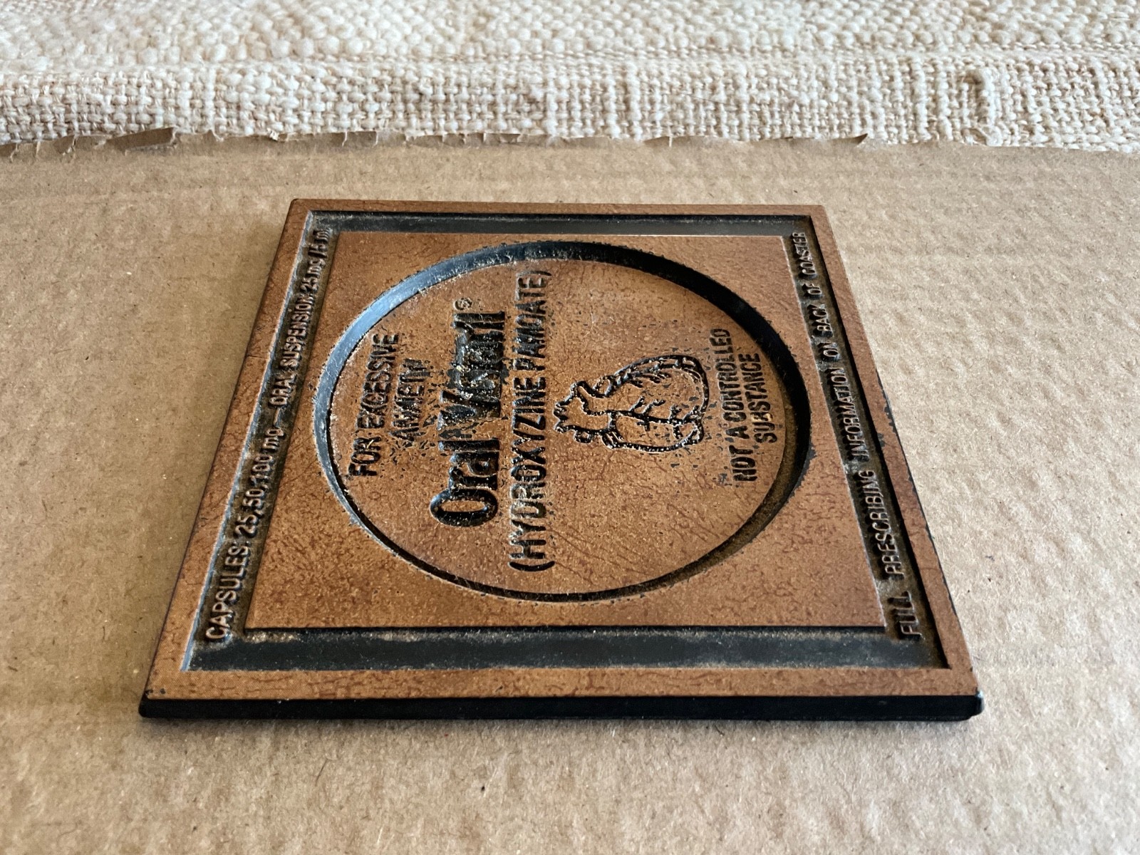 Pfizer VINTAGE coaster advertising Oral Viserall (hydroxyzine pamoate)