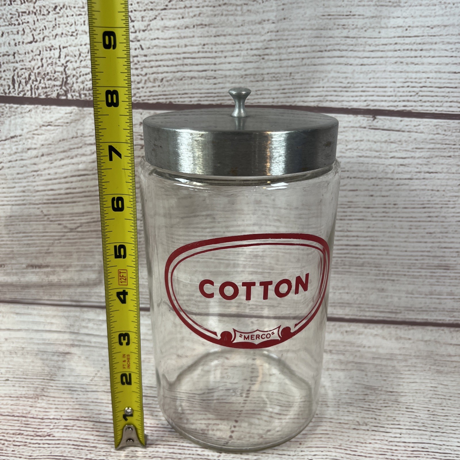 Merco Cotton Glass Medical Apothecary Jar with Lid 7.5″ Vintage Doctors Office