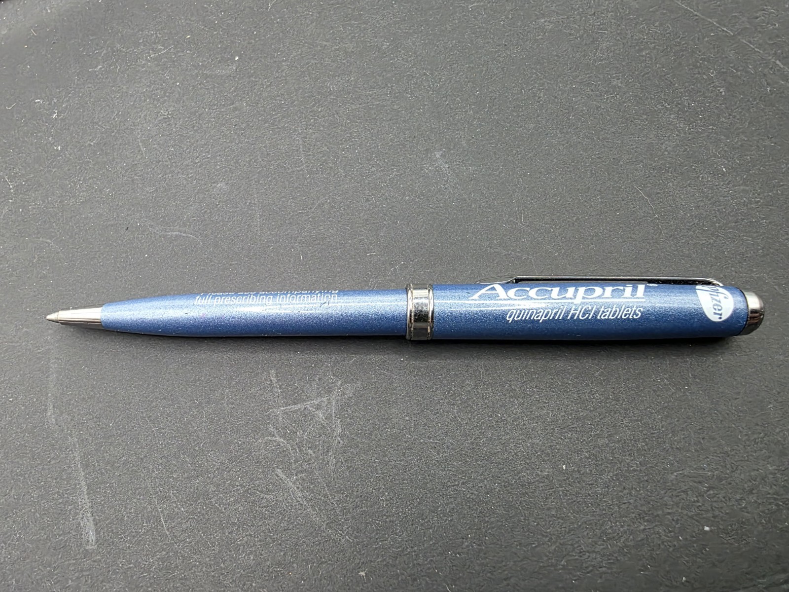 New Drug Rep Pfizer Accupril Metal Pen Advertising Light Blue / Gray ? Writes
