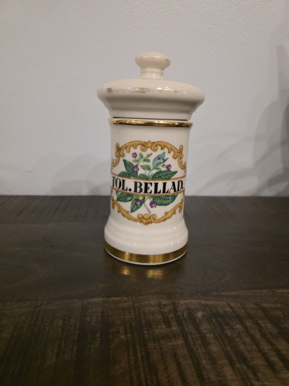 Fol. Bellad. Ceramic Apothecary Jar With Lid – Ceramic Pharmaceutical VTG 7.5 “