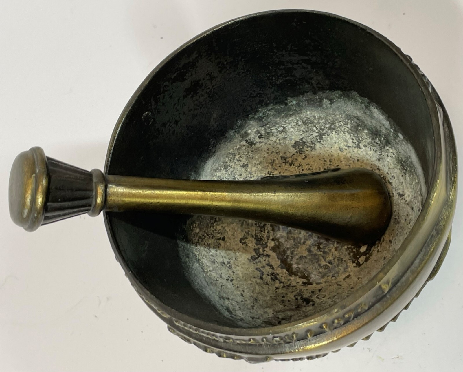 Vintage First American Pharmacy Journal Cast Brass Bronze Mortor & Pestle Set
