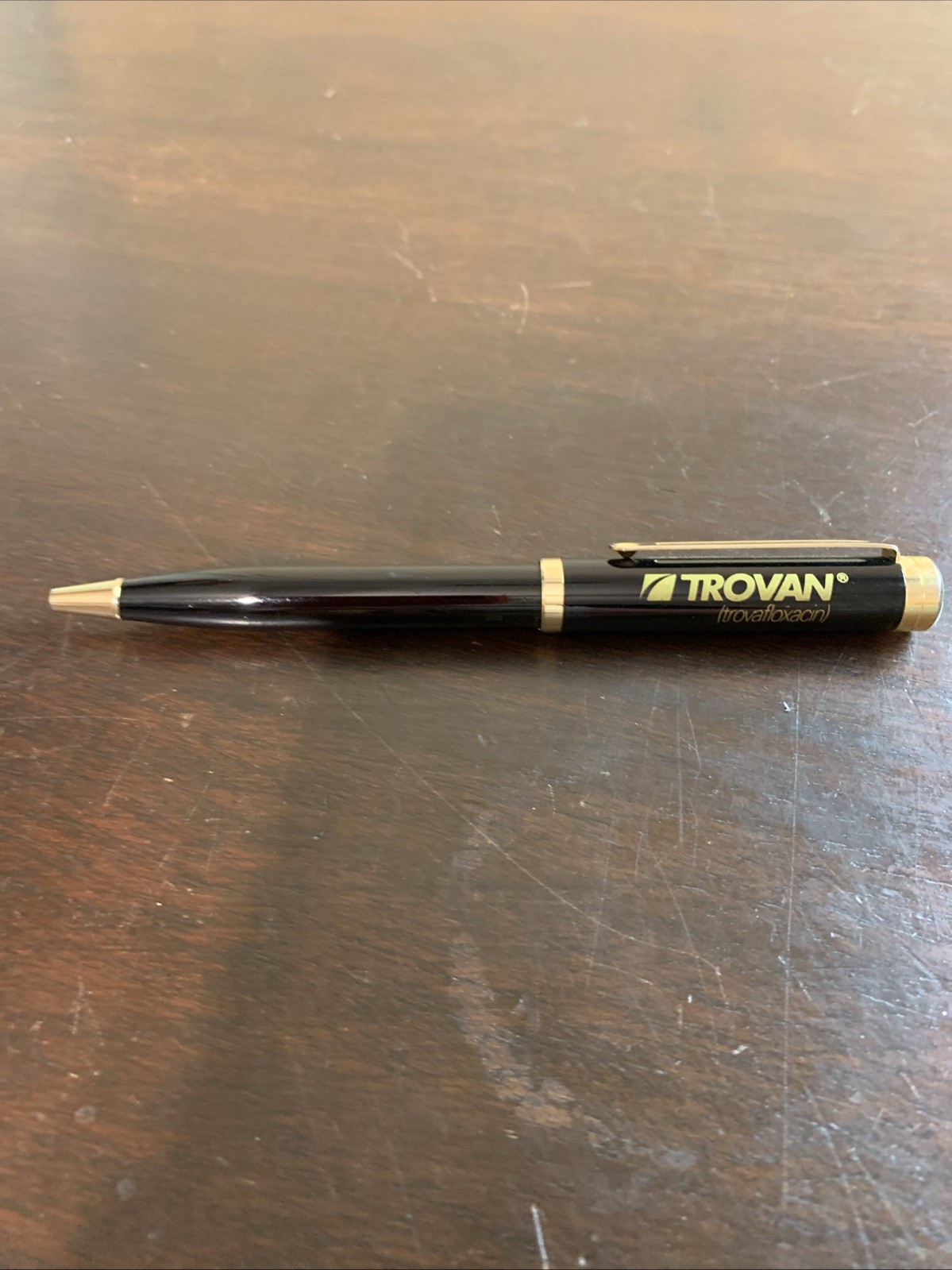 Trovan Pharmaceutical Drug Rep Heavy Metal Pen Black & Gold Tone