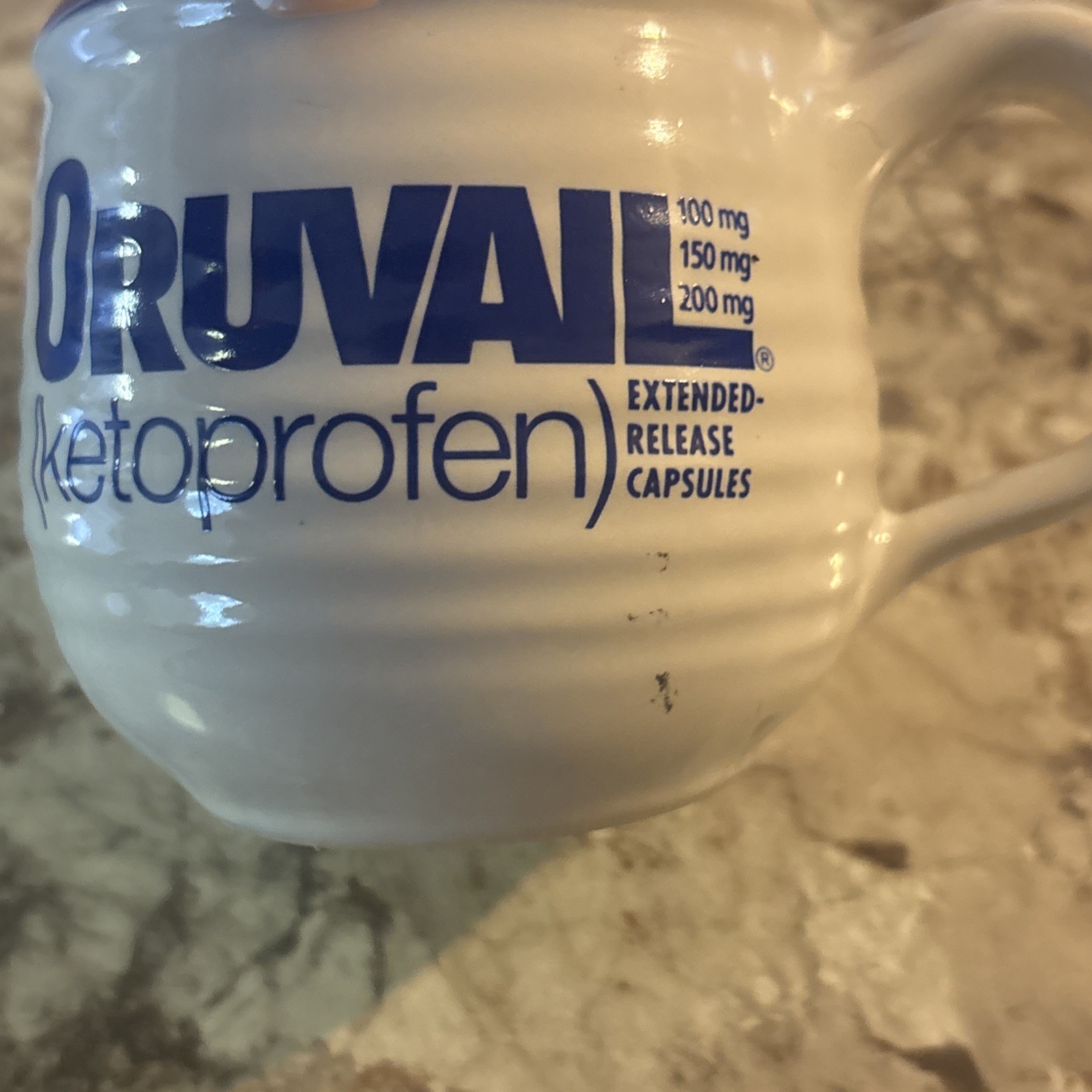 Vintage Oruvail Ketoprofen Coffee Mug Cup USA Pottery Drug Rep Pharmaceutical
