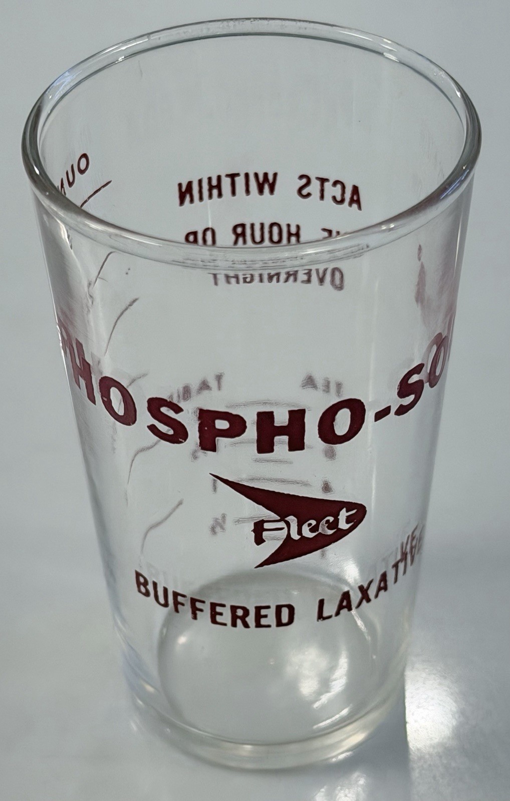 Two Small VINTAGE ADVERTISING MEASURING Glass FLEET LAXATIVE PHOSPHO-SODA
