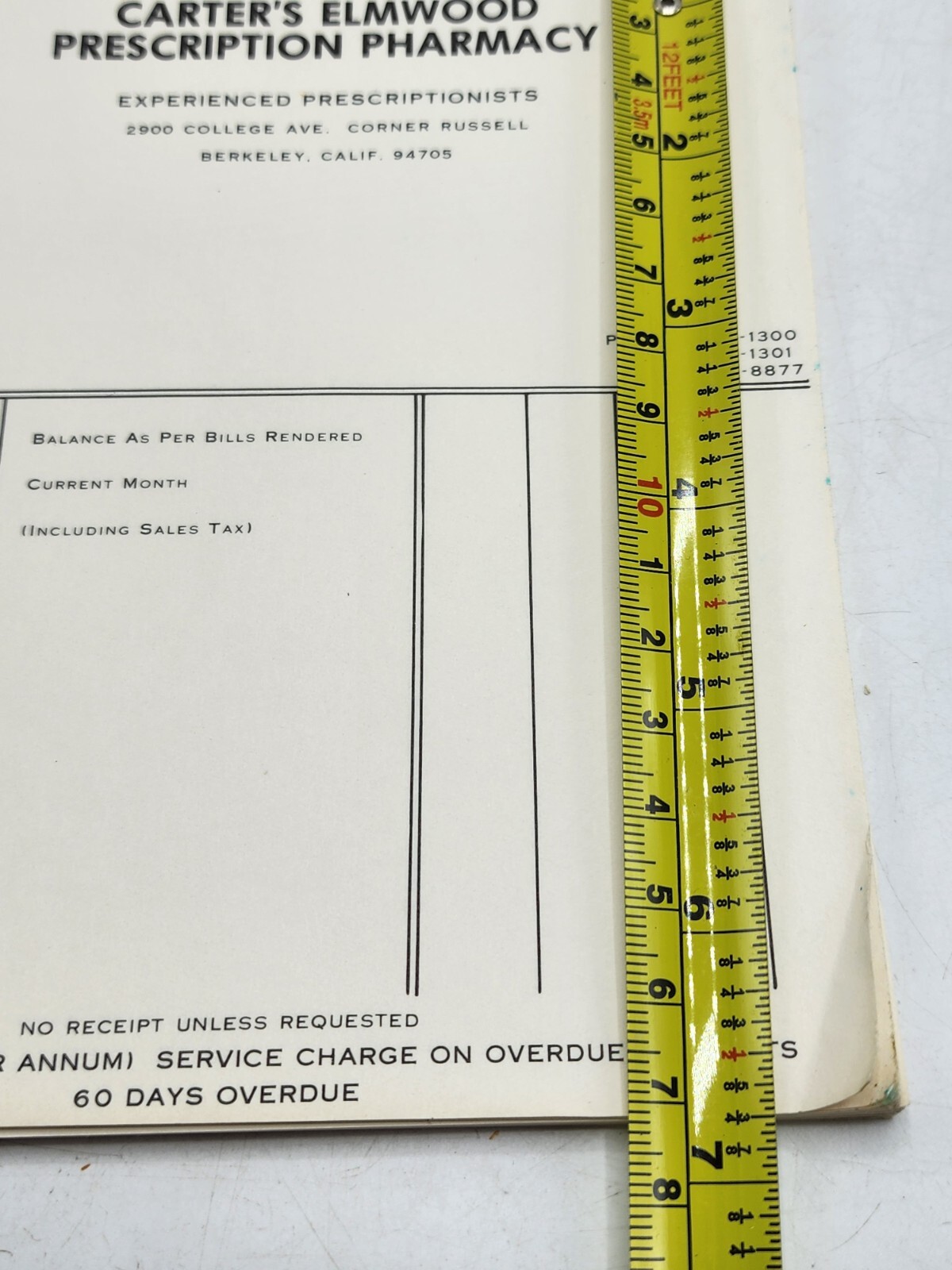 VINTAGE Blank PRESCRIPTION Receipts Carter’s Elmwood Pharmacy Berkeley CA 1960s