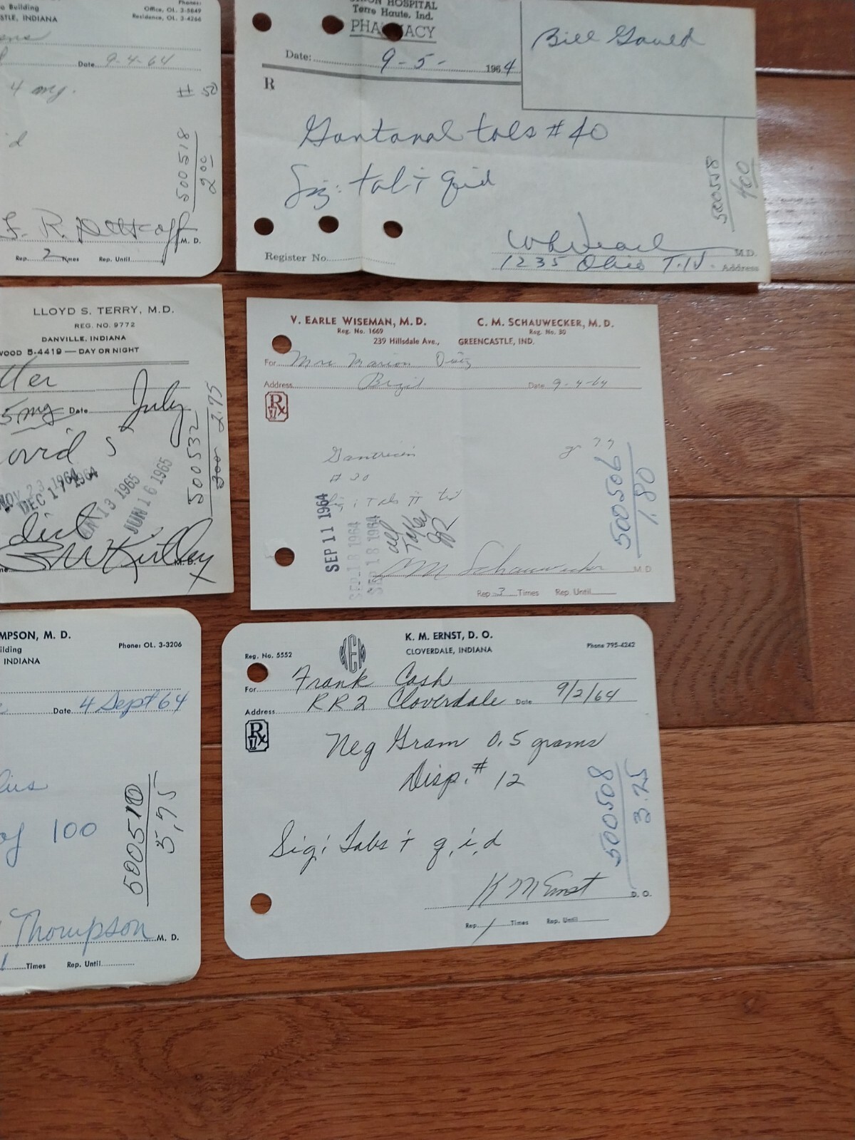 Antique Rx Prescription Forms 1964-65 Paper Ephemera Indiana Pharmacy Set Of 12