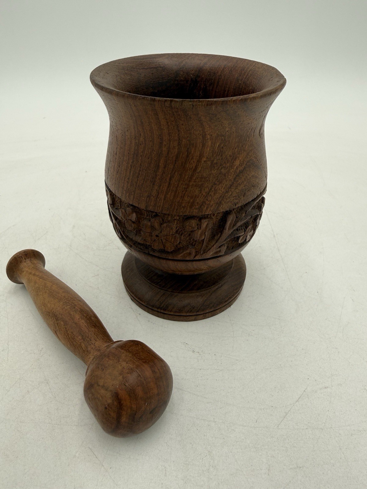 Vintage Wood Carved Mortar Pestle RX Apothecary Pharmacopoeia Homestead