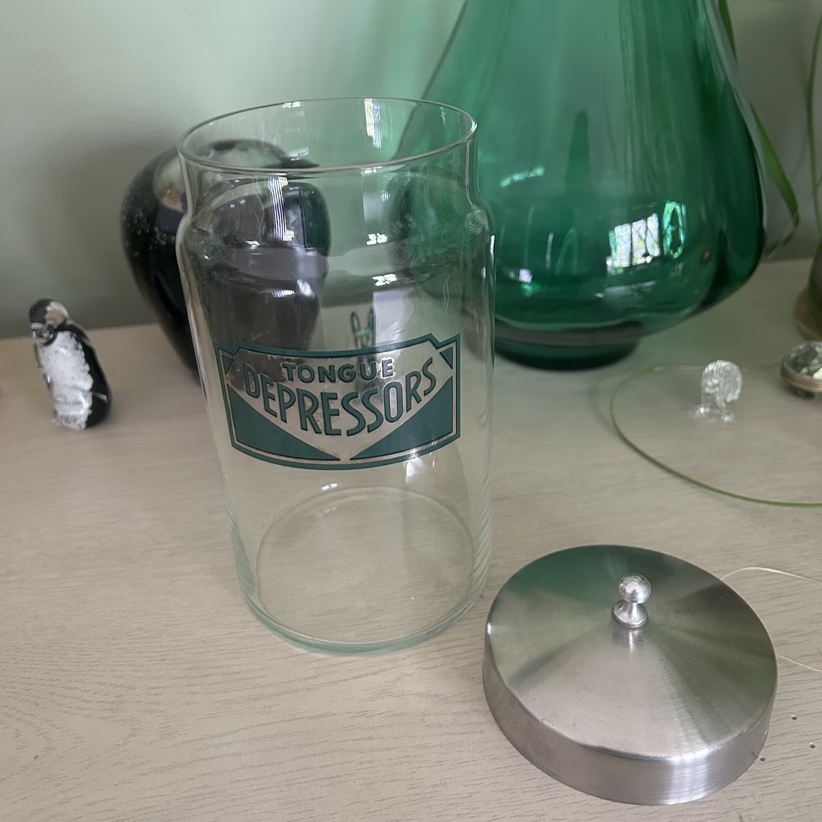 VTG Profex Medical Office Apothecary Jar w/ Lid Art Deco Tongue Depressors