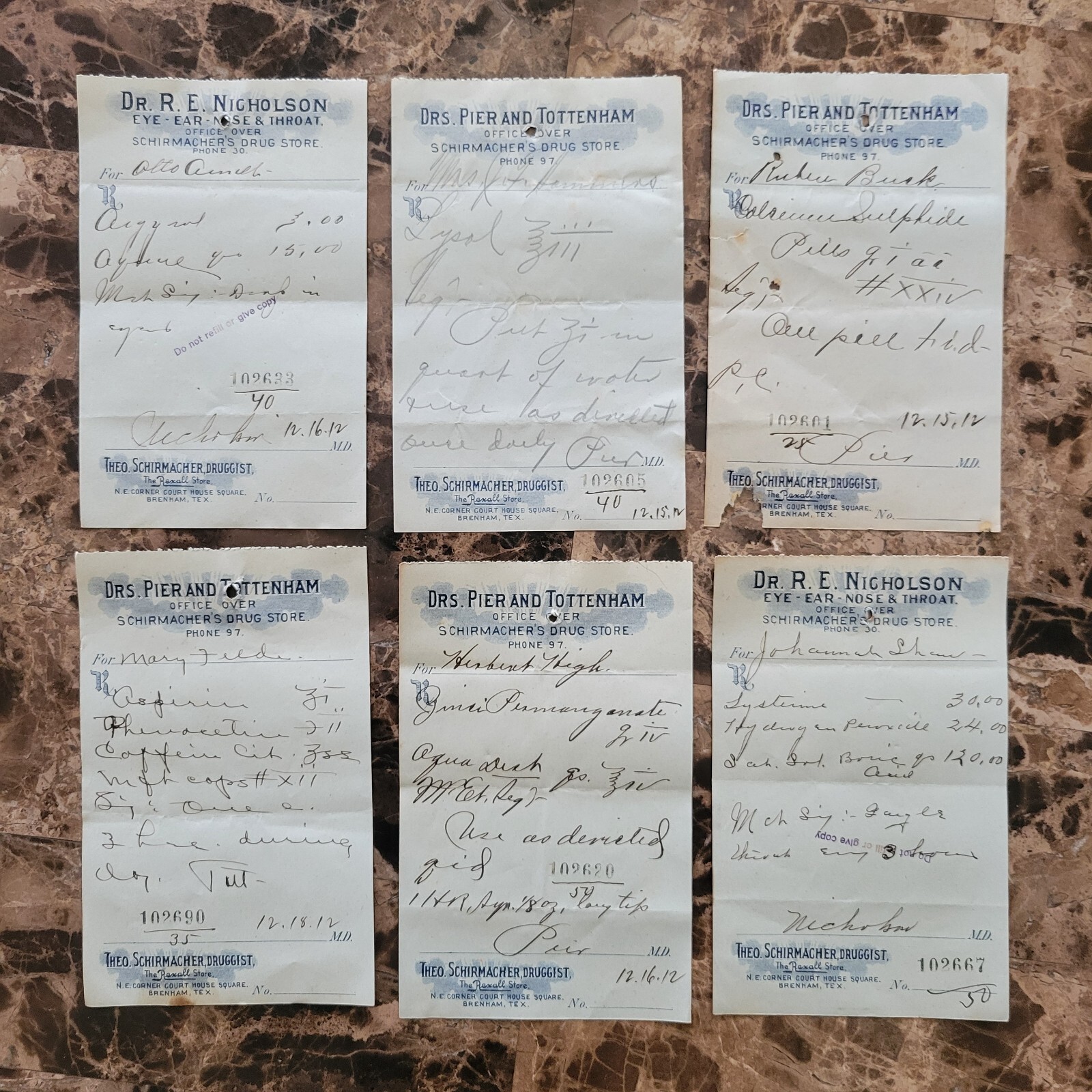 100 antique prescriptions (1912): Opium, Poppy, Ergot, Dionin, Codeine & Anodyne