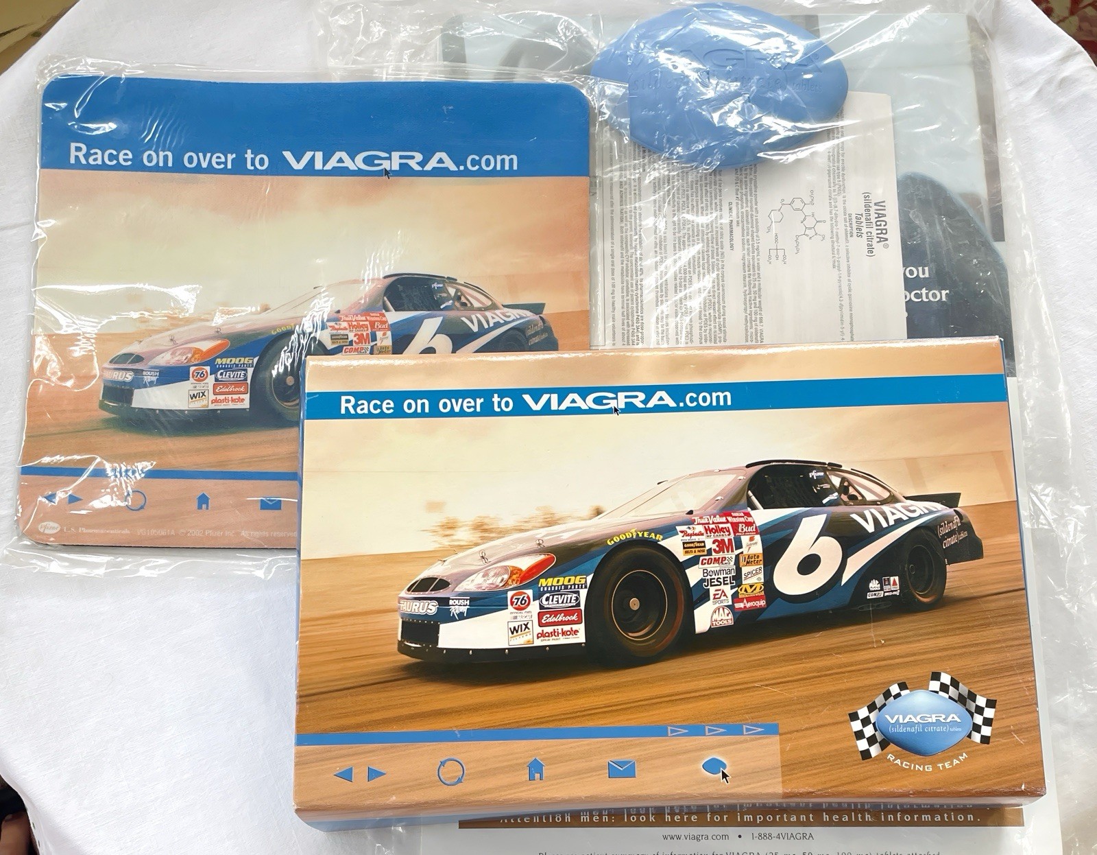 2002 Viagra Pfizer Pharma Promo Drug Rep Race Car Promotional Mouse, Pad, Clip