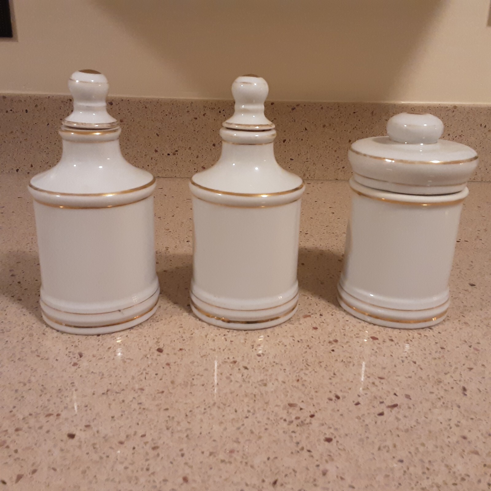 Set of 3 Vintage Ceramic Apothecary Pharmacy Jars with Lids