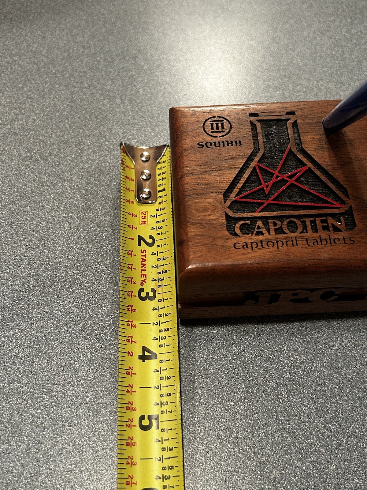 Rare Bristol Myers Squibb CAPOTEN Drug Rep Pen Desk Holder Laser Cut Wood