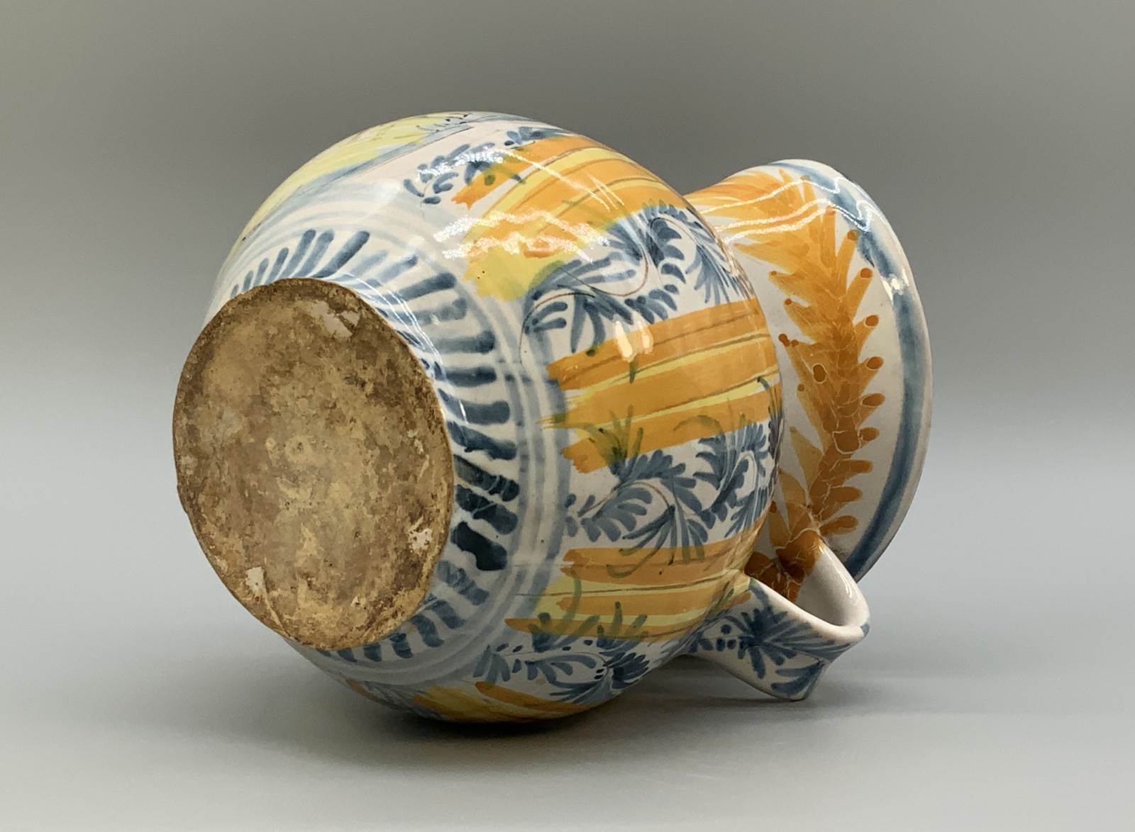 Italian Majolica Pharmacy Jug Polychrome, Mangonese & Yellow 19thC Delft Faience