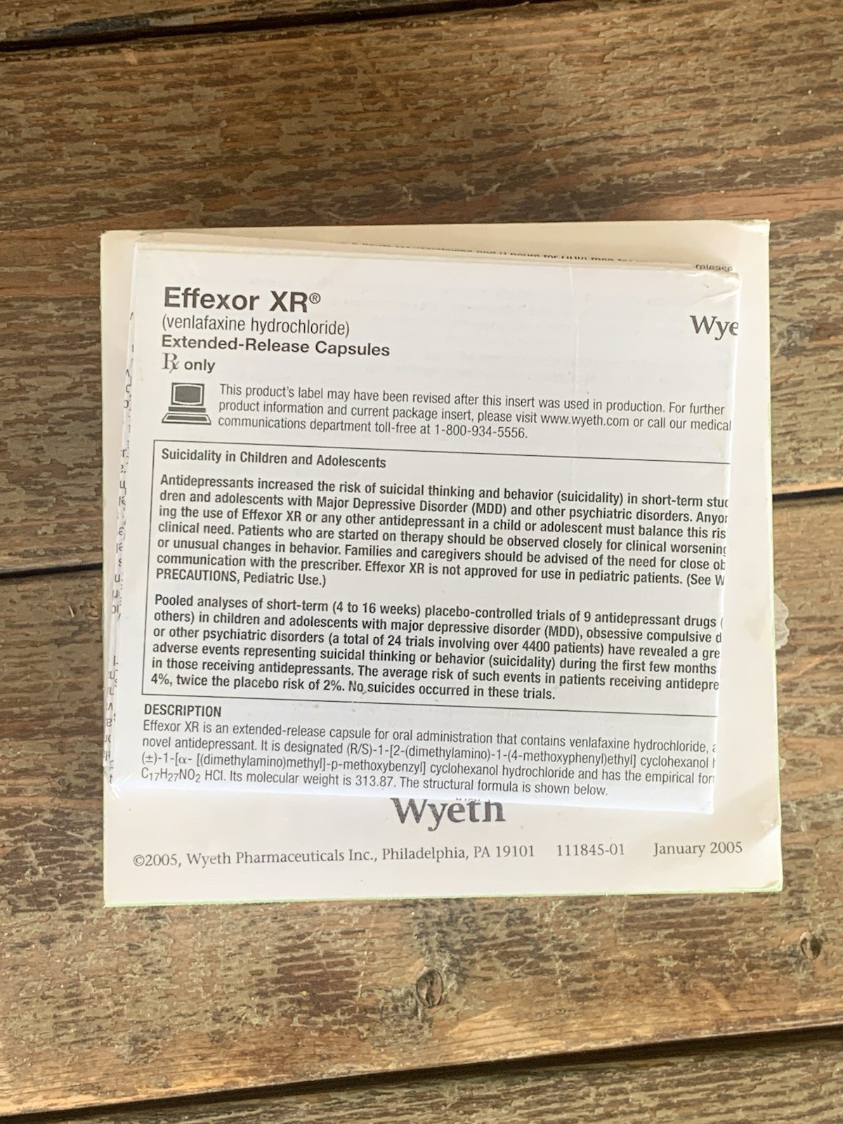 EFFEXOR XR (4”X 4″) Pharmaceutical DRUG REP POST-IT NOTE PAD-Torn Packaging