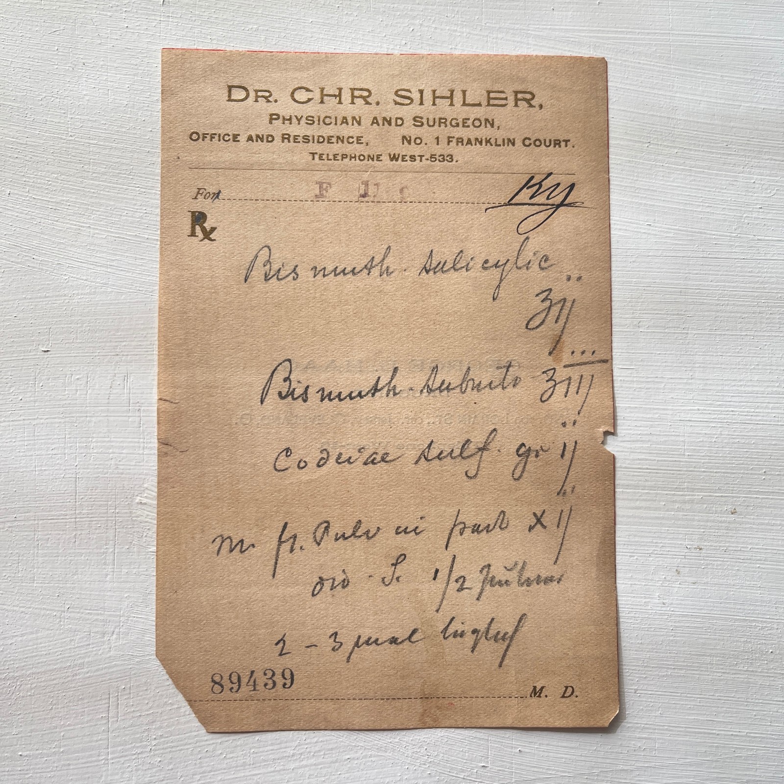 Antique Pharmacy Apothecary Prescription RX 1800s Codeine Sulfate Pain Drug