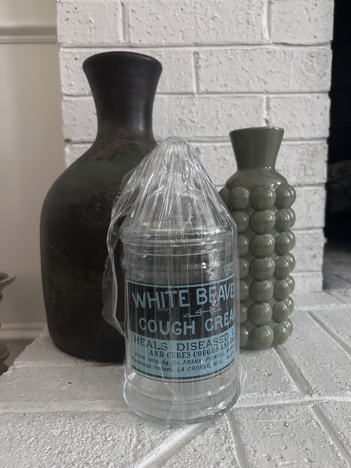 UNIQUE Apothec JAR DR POWELL White Beavers Cough Cream LACROSSE WI RARE Vintage