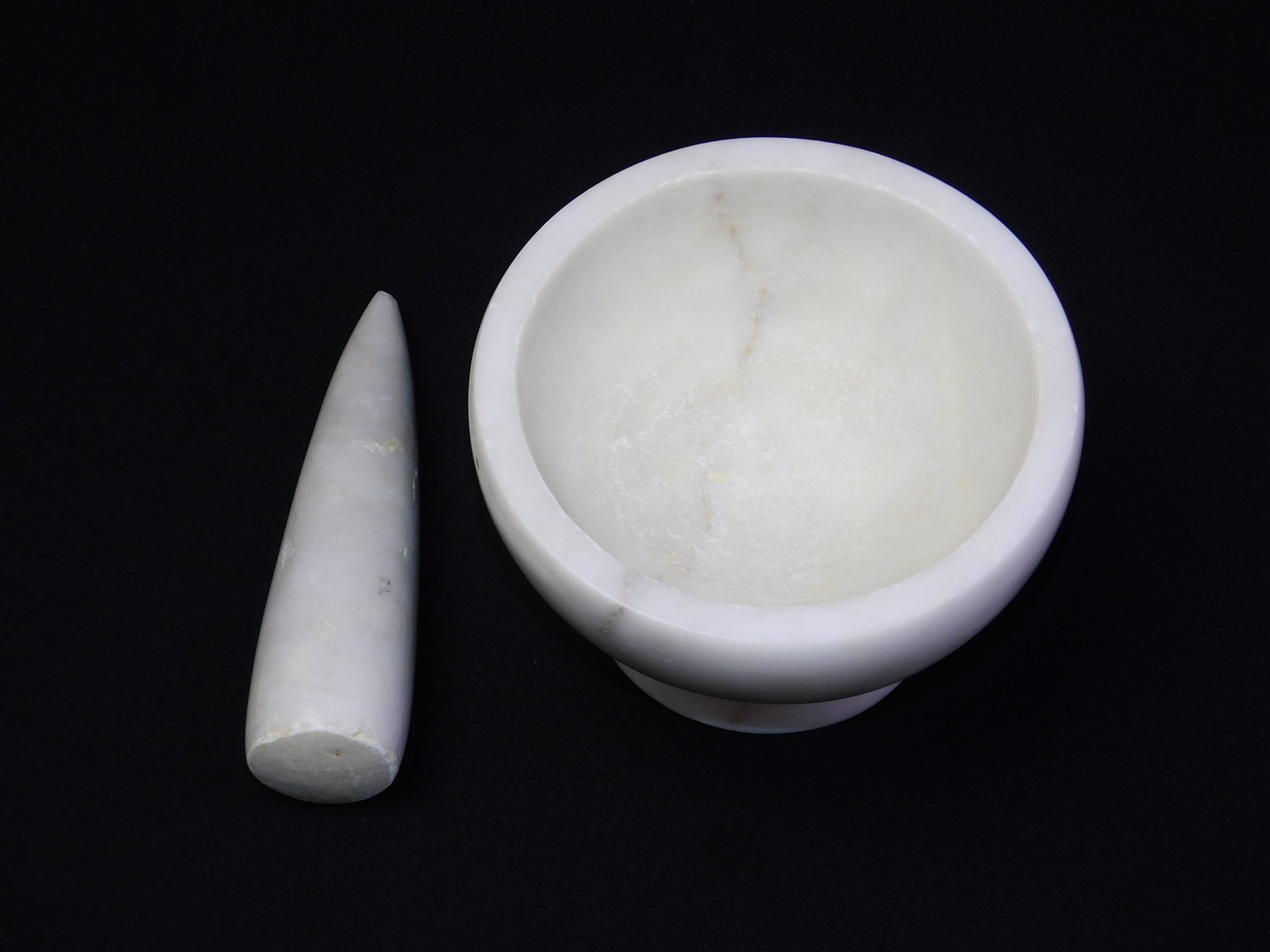 Vintage Solid Granite Large Mortar and Pestle White Gray Swirl