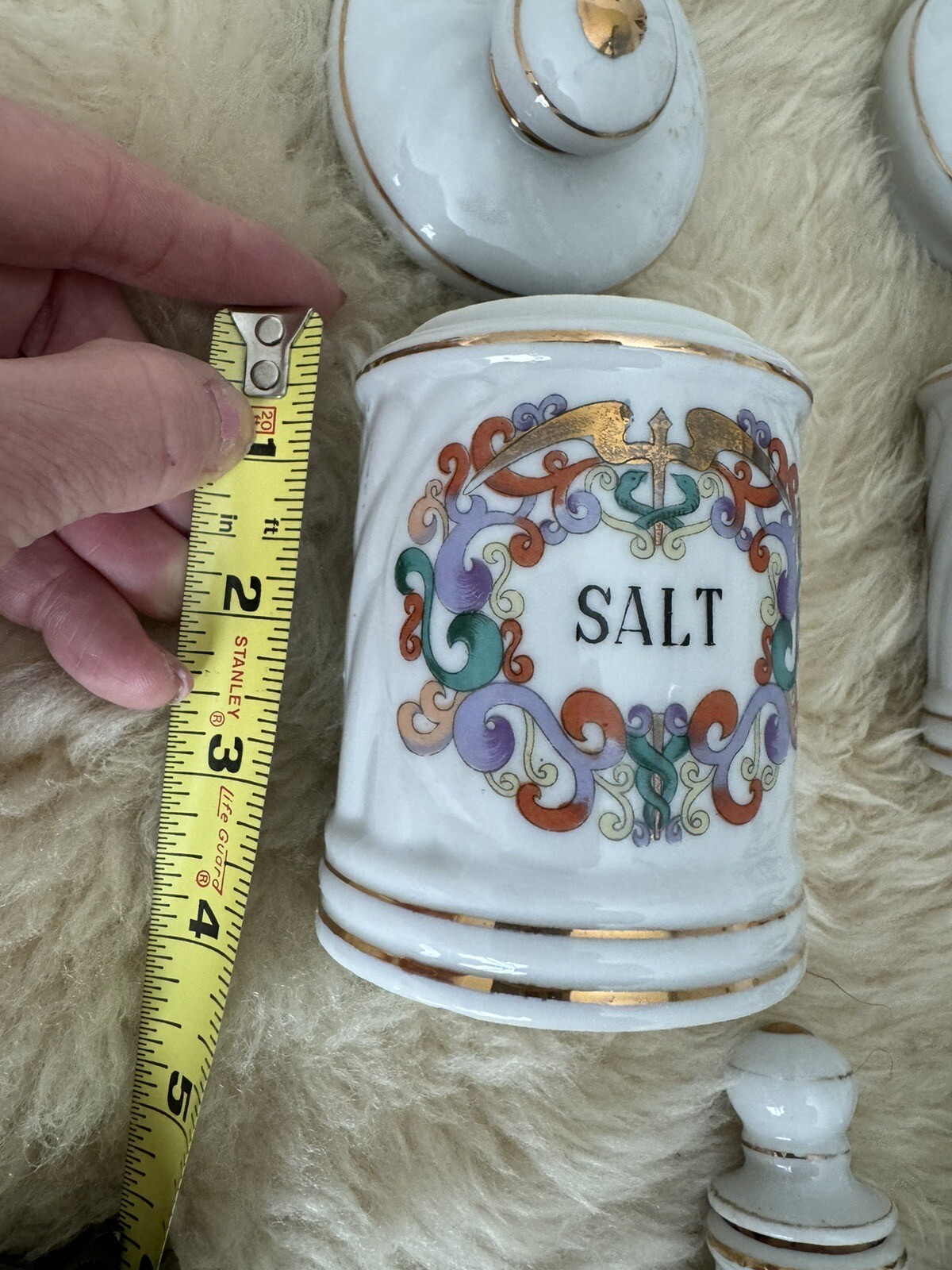 Vintage Porcelain FRENCH APOTHECARY JARS Salts- Cotton -Cologne -Astringent