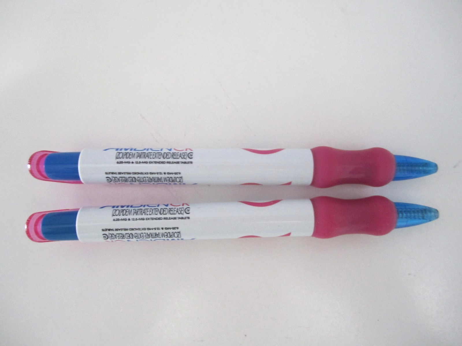 Lot of 2 AMBIEN Medical Drug Rep Pharmaceutical Pens Working Pink Gel Grip