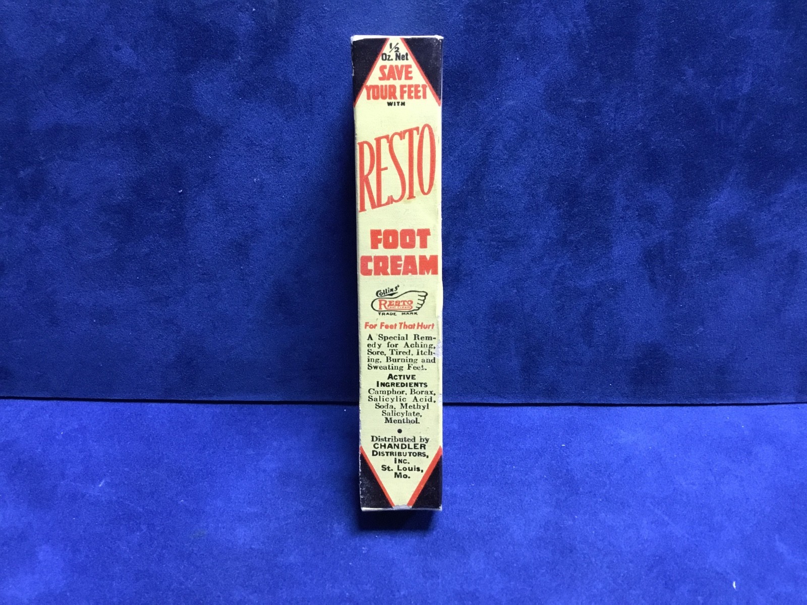 Vintage Resto Foot Cream Collins Distributed by Chandler Empty Box