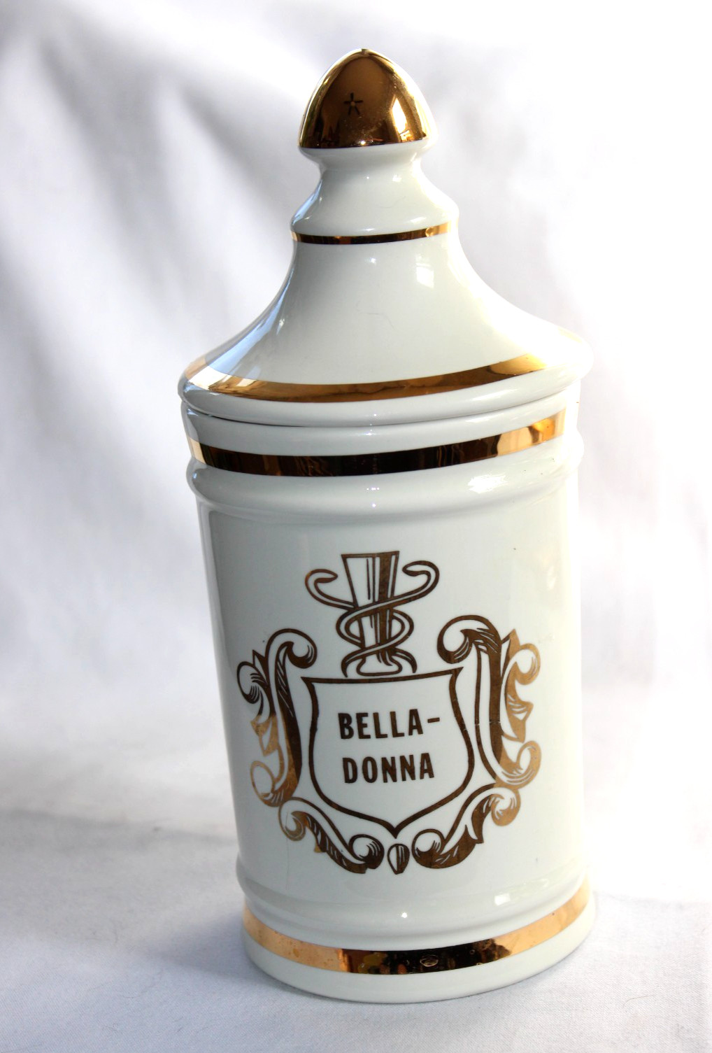 VINTAGE PHARMACY BELLA-DONNA APOTHECARY CANISTER JAR LID OWENS ILLINOIS