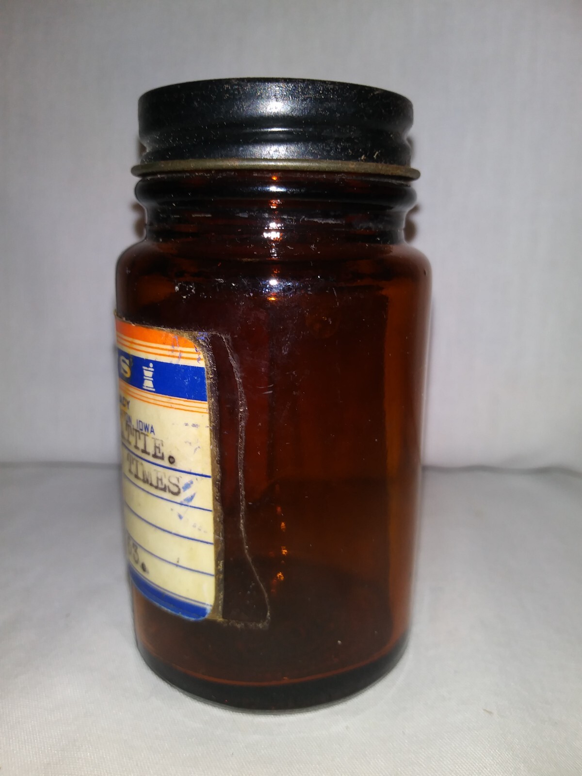 Vintage 1963 Brown Glass Bottle Sheets Pharmacy Afton IA