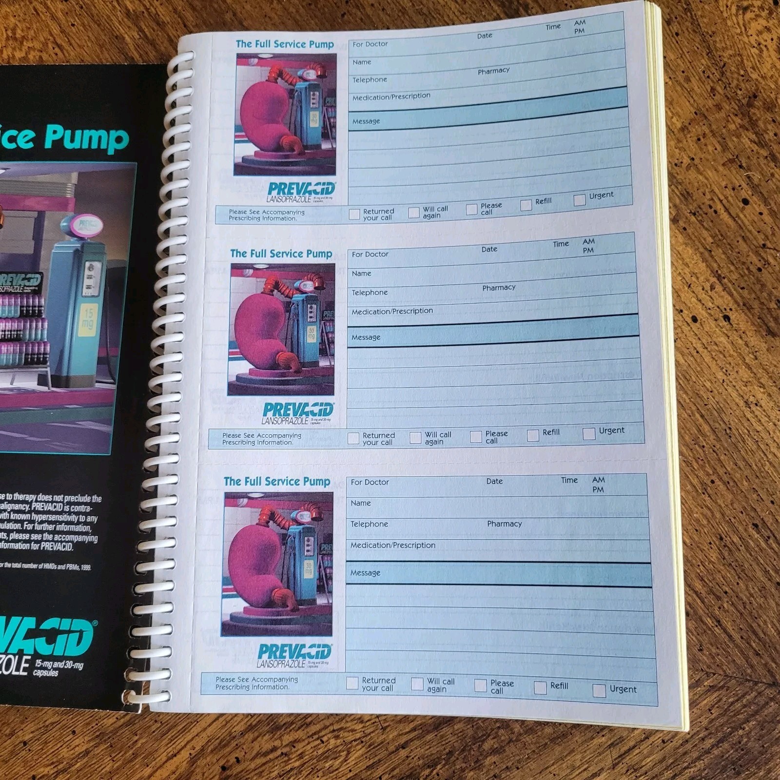 Prevacid Pharmaceutical Drug Rep Doctor MD Office Phone Message Book Pad x 2