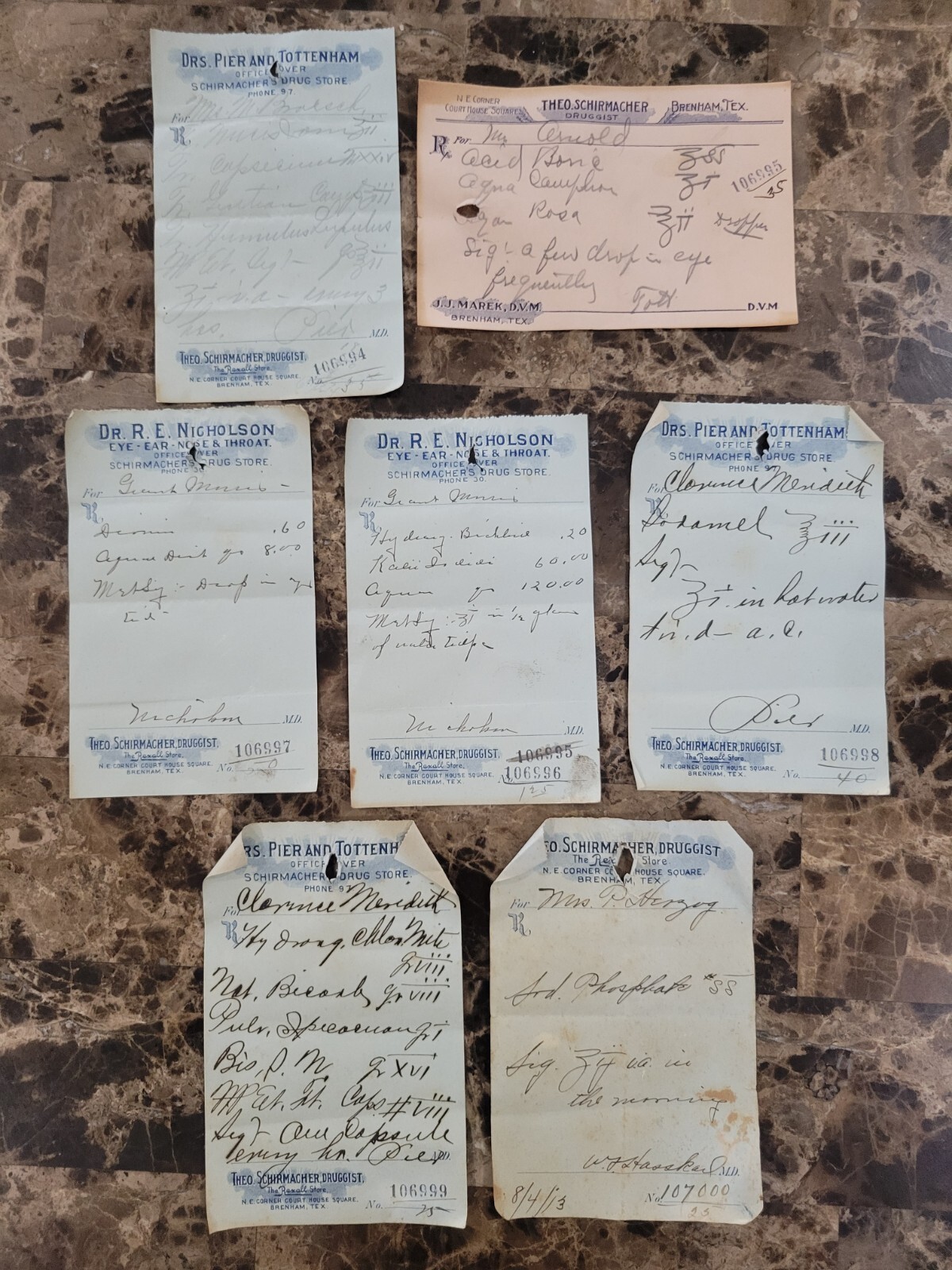 File Box & 97 antique prescriptions (1913) – Opium, Morphine, Dionin, Codeine