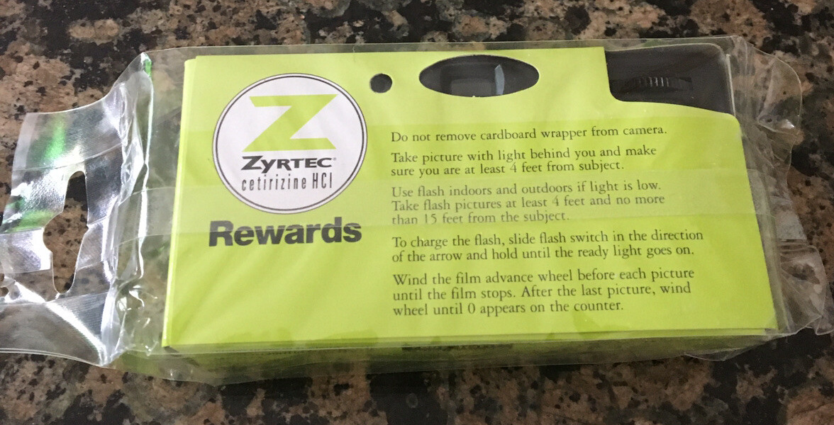 Zyrtec Rewards 35 mm Flash Camera Pharmaceutical Promo Circa 2006 12 Exposures