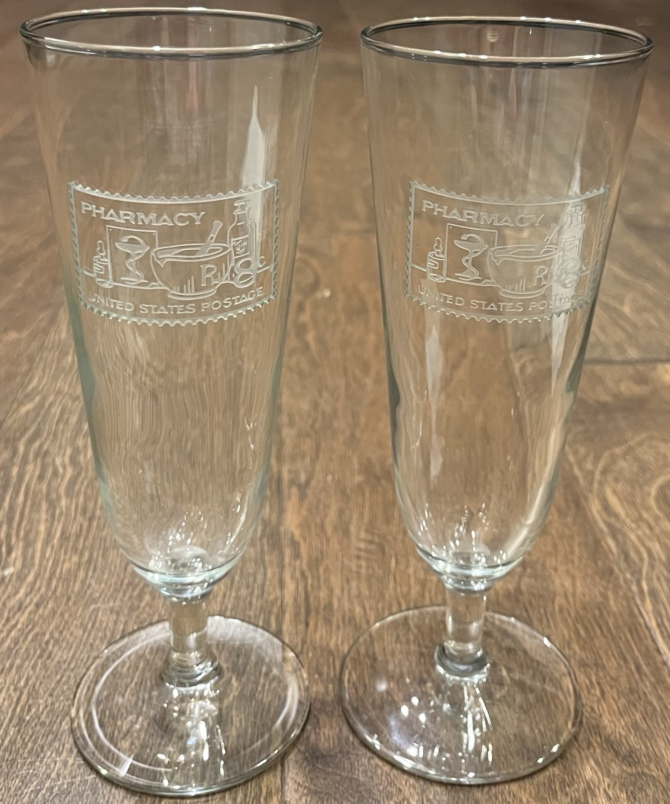 (2) Vintage Pharmacy United States Postage 12oz. Glasses