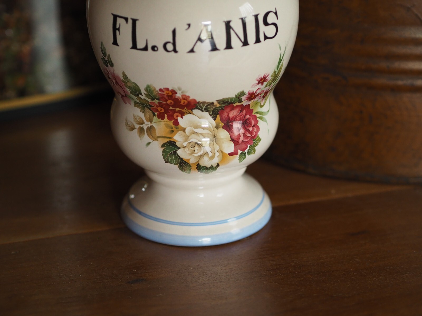 Vintage French Transferware Floral Apothecary Chemists Drug Jar Fleur de Anis