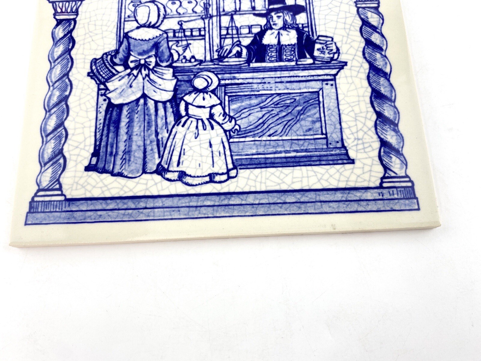 1988 Vintage Blue Delft Holland Handmade Ceramic Tile BW-1051 Burroughs Wellcome