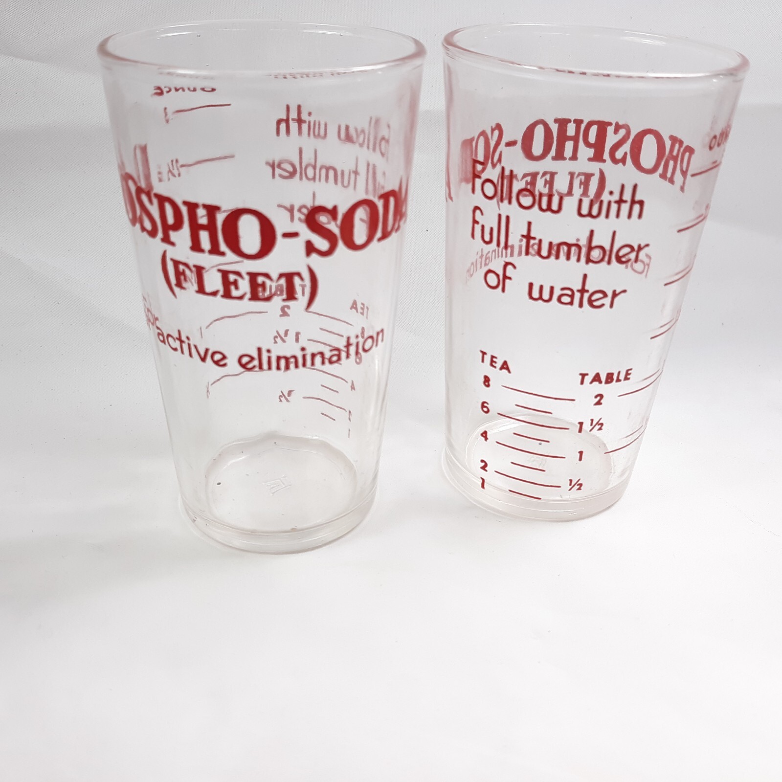 Vintage Hazel Atlas Clear Glasses Dose Cup Advertising PHOSPHO-SODA FLEET