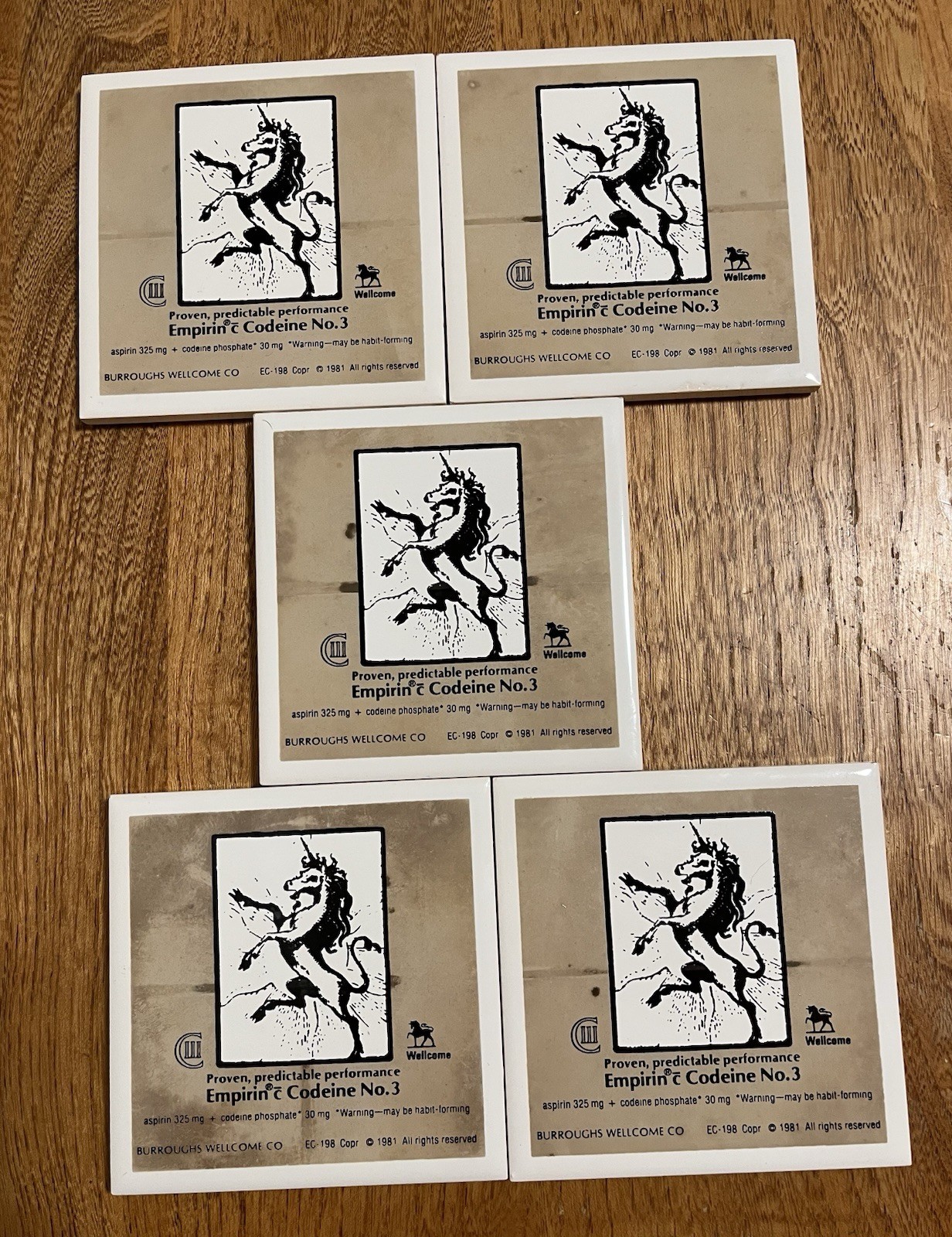 Vintage Empirin c Codeine No. 3 Burroughs Wellcome Co 1981 Coasters Qty 5