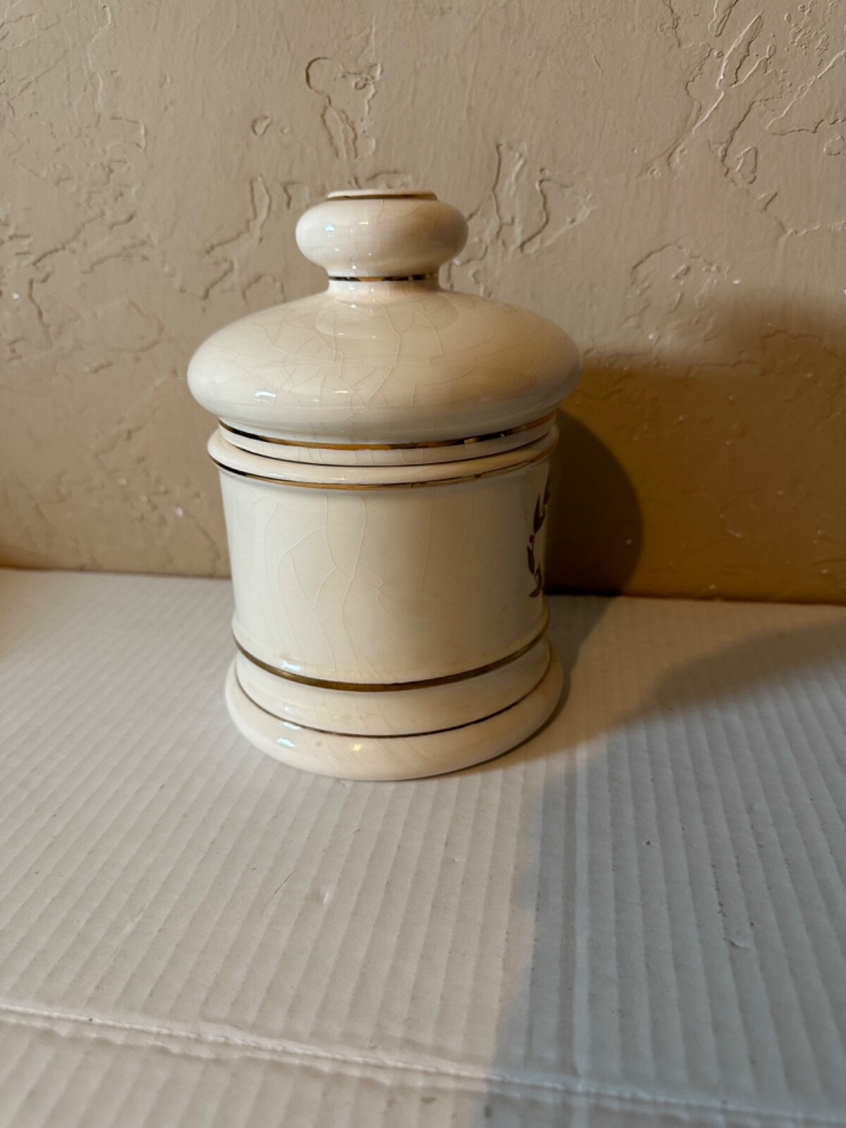 VINTAGE CERAMIC APOTHECARY JAR WITH LID- “T. J. BATIE’S TITRALAC”